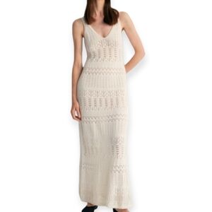 Anthropology Solitaire Cream/Tan Crochet Maxi Dress Sz.L EUC